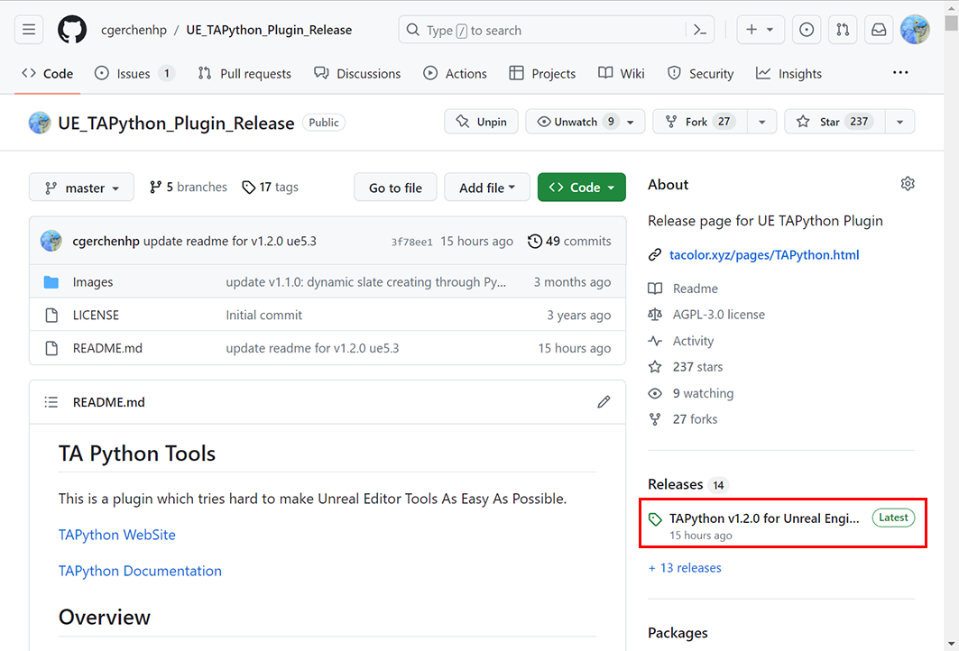 TAPython release page on GitHub