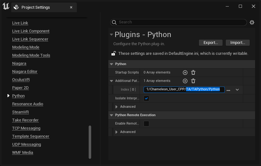 Python settings in Unreal Engine and adding Python path to additional Path