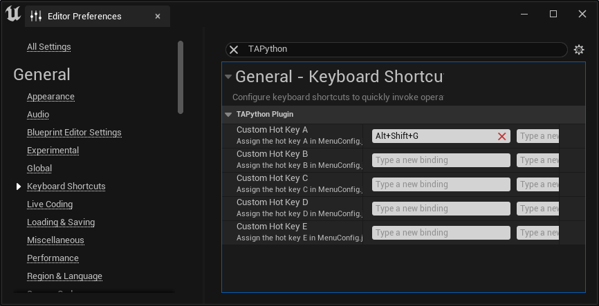 short cut settings