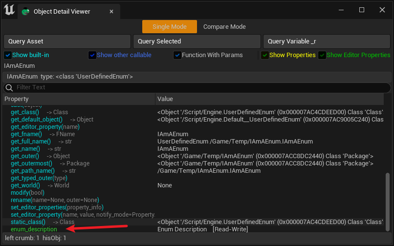 Enum description in the Object Detail Viewer