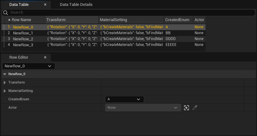 DataTable snapshot in Unreal Editor