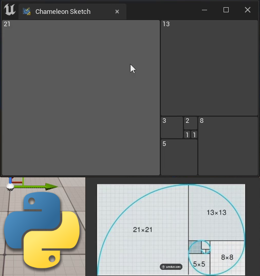 Snapshot of Unreal Engine buttons in Fibonacci layout