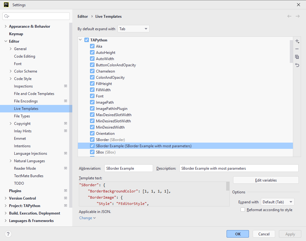 live templates in pycharm