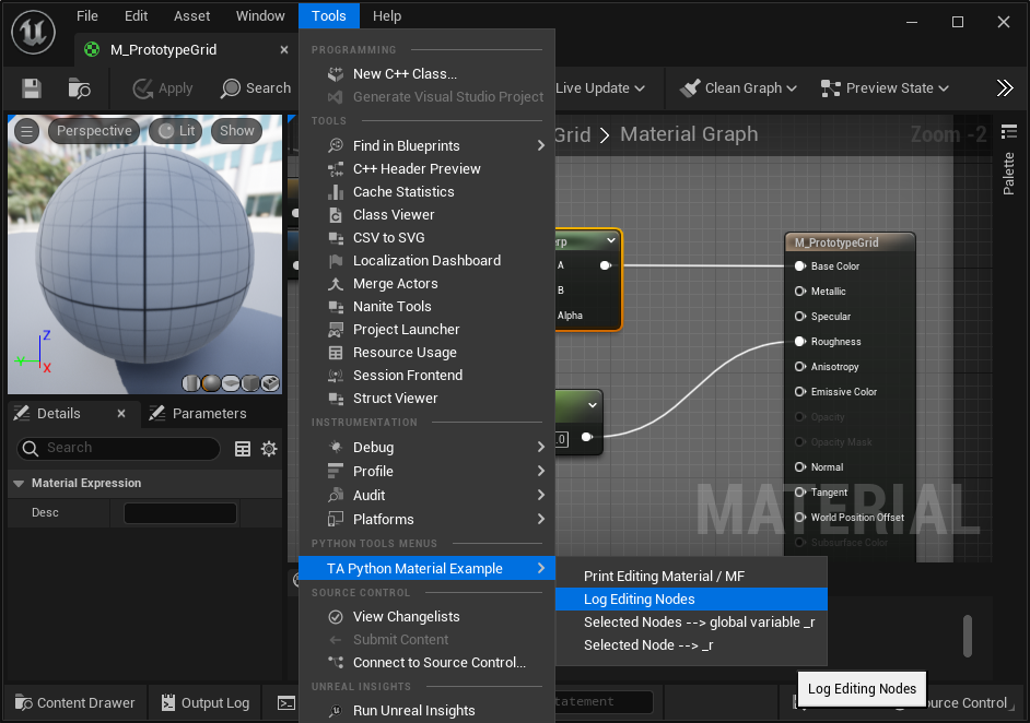 Menu Extension in Unreal Engine Material Editor