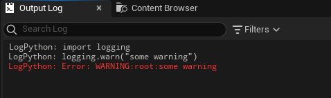 Snapshot of warning message in Unreal Engine Output window