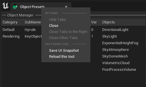 Chameleon tool's tab context menu sample