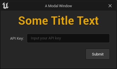 A modal window created by TAPython, featuring a title, input field, and submit button