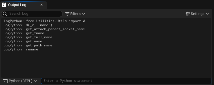 Snapshot showing 'd' method and result in Output window